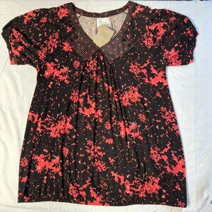 Anthropologie Deletta Black Pink Short Sleeve Size L NWT